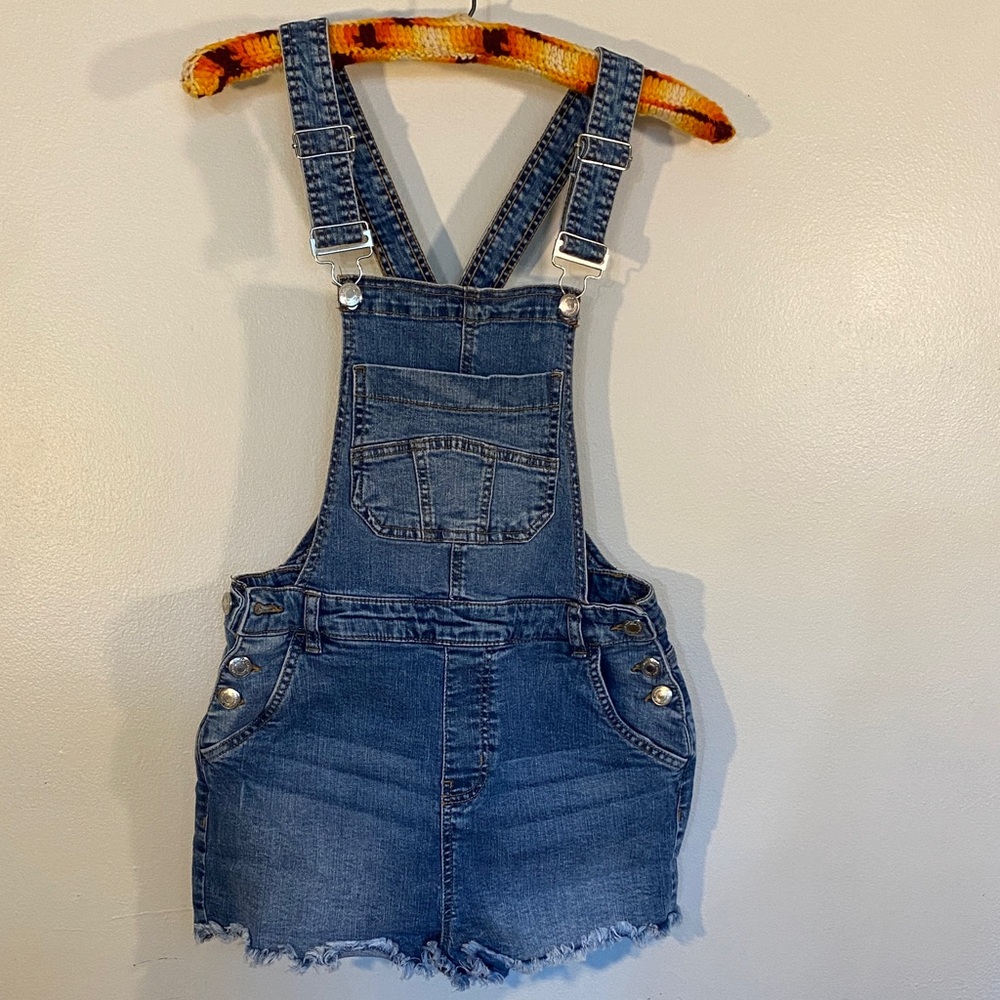 Denim Shortalls Overalls in Blue - Casual Women's Short Overalls